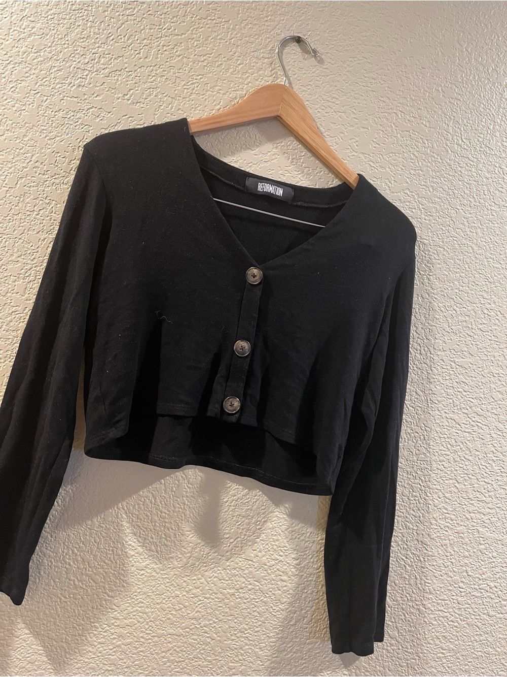 Reformation Black Cropped Button Cardigan - Picture 3 of 4